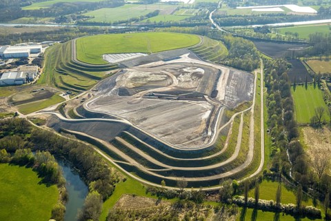 Aerial view, landfill site at Lünener Straße, Waltrop, Ruhr area, North Rhine-Westphalia, Germany,