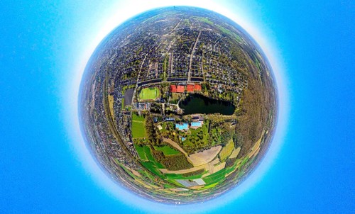 Aerial view, residential area, view of Alt-Lünen with Cappenberger See and outdoor pool