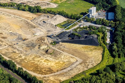 Aerial view, brownfield former STEAG power plant site, Lünen power plant (UW), Lippholthausen,
