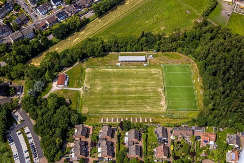 Aerial view, football stadium Dr.-Jovanovic-Glück-Auf-Stadion des SV Sodingen 1912, Börnig, Herne,