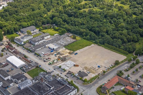 Aerial view, industrial estate and brownfield site Am Trimbuschhof, Sodingen, Herne, Ruhr area,