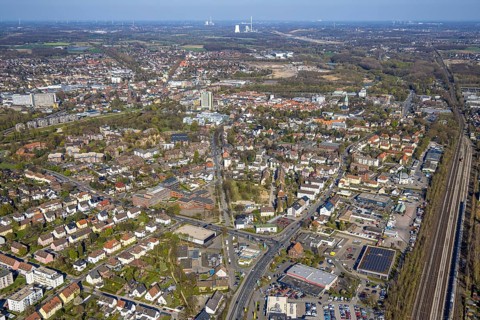 Aerial view, residential area, local view around Dortmunder Straße, Lünen, Ruhr area, North