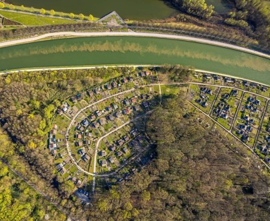 Aerial view, KGV allotment garden association, Mühlenwinkel e.V. am Datteln-Hamm-Kanal, Horstmar,