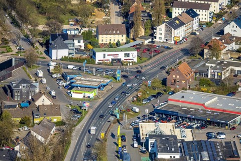 Aerial view, ARAL petrol station at the intersection of Dortmunder Straße and