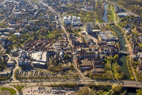 Aerial view, local view pedestrian zone Lange Straße, shopping centre at Christinentor with office
