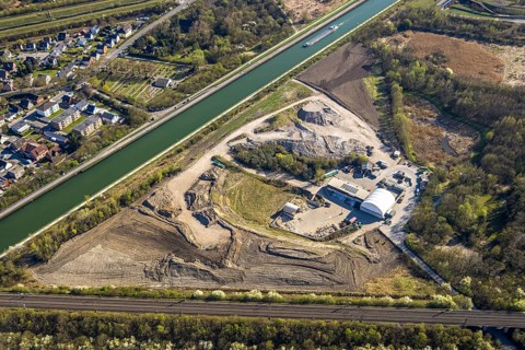 Aerial view, GWA recycling centre and landfill Lünen, Bückenkamp, at the Datteln-Hamm canal,