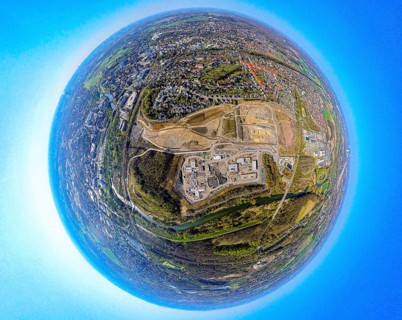 Aerial view, brownfield area Landschaftspark Viktoria Westfaliastraße for planned IGA 2027 and