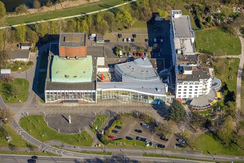 Aerial photo, Heinz-Hilpert-Theater, Hansesaal and Ringhotel Am Stadtpark, Lünen, Ruhr area, North