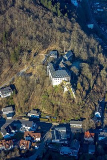 Aerial view, Bilstein Castle, youth hostel and historical sight, Bilstein, Lennestadt, Sauerland,