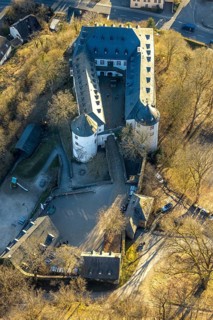 Aerial view, Bilstein Castle, youth hostel and historical sight, Bilstein, Lennestadt, Sauerland,