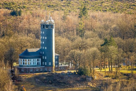 Aerial view, Hohe Bracht Café and Observation Tower, Bilstein, Lennestadt, Sauerland, North