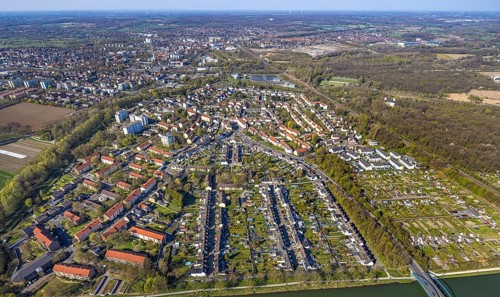 Aerial view, residential area, local view, district Osterfeld, miners' housing estate Am Kanal,
