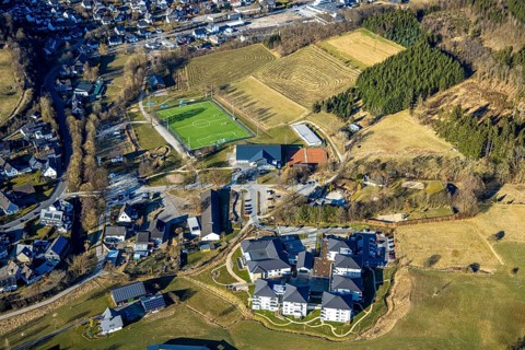 Aerial view, TRACTO-Sportpark Saalhausen football stadium, construction site, below WohnGut