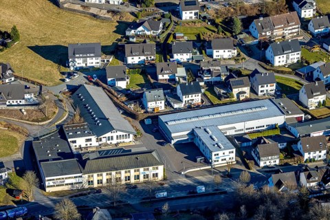 Aerial view, industrial area Hunold-Rumpstraße with Tracto-Technik and PBS Pipe Bending Systems,