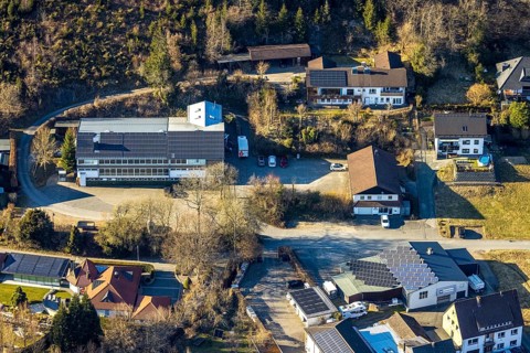 Aerial view, Schützenhalle Oedingen Schützenhaus, Oedingen, Lennestadt, Sauerland, North