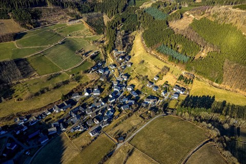 Aerial view, monastery church of Maria Königin grammar school, Altenhundem, Lennestadt, Sauerland,