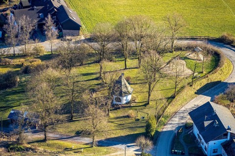 Aerial view, playground and St Mary's Chapel on the Kippel, Grevenbrück, Lennestadt, Sauerland,