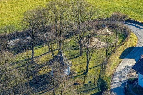 Aerial view, playground and St Mary's Chapel on the Kippel, Grevenbrück, Lennestadt, Sauerland,
