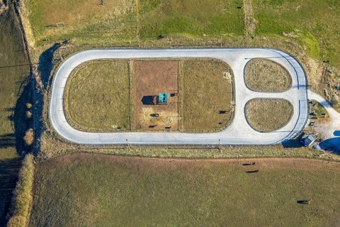 Aerial view, Quinkenhof riding centre, paddock in Melbecke, Lennestadt, Sauerland, North