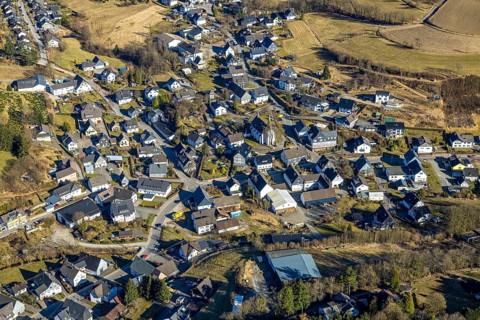 Aerial view, residential area town centre with catholic church St. Katharina Heinsberg,