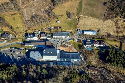 Aerial view, Burgweg industrial estate with Bals Elektrotechnik GmbH electrical appliance supplier,