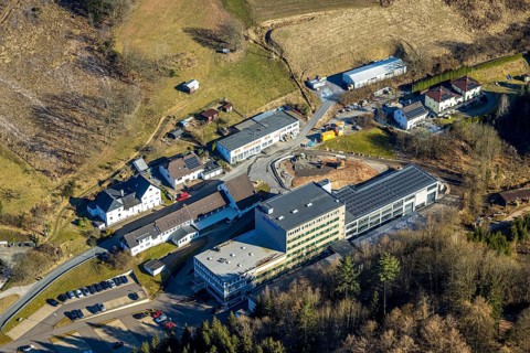 Aerial view, Burgweg industrial estate with Bals Elektrotechnik GmbH electrical appliance supplier,