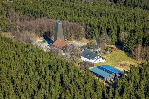 Aerial photo, Rhein-Weser-Turm, restaurant and mountain inn with observation tower, Oberhundem,