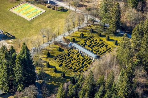 Aerial view, Panorama Park Sauerland, leisure park with attractions, park maze, Rinsecke,