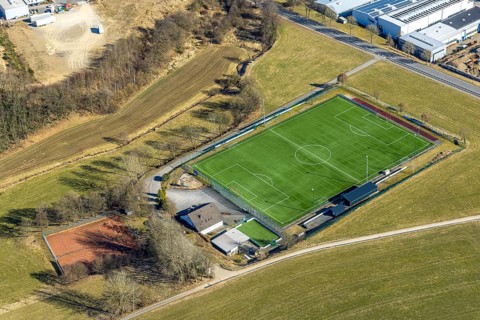 Aerial photo, football stadium sports ground SV Rahrbachtal 1989 e.V., Rahrbach, Kirchhundem,