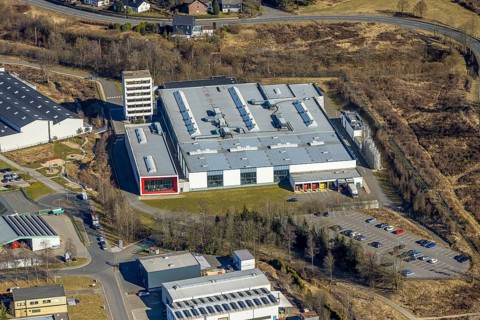 Aerial view, commercial area In der Welsmicke with Mennekes factory - manufacturer of electronic