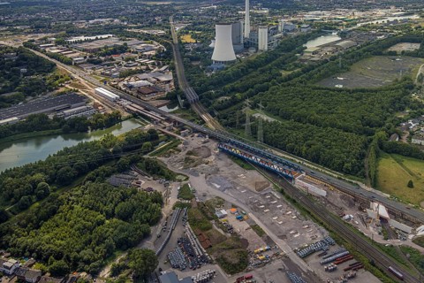 Aerial view, large construction site motorway junction Herne with tunnel construction, motorway A43