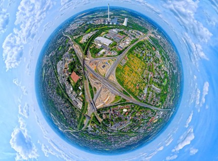Motorway junction Herne major construction site, motorway A42 and motorway A43, STEAG cogeneration