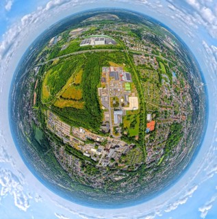 Residential area local view Wanne with colliery Pluto and mountain dump Pluto-Wilhelm landscape