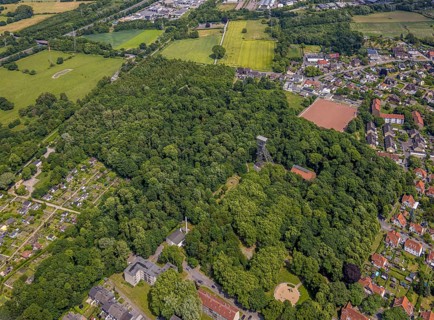 Aerial view, KunstWald Teutoburgia with winding tower of the former colliery Teutoburgia Schacht 1,