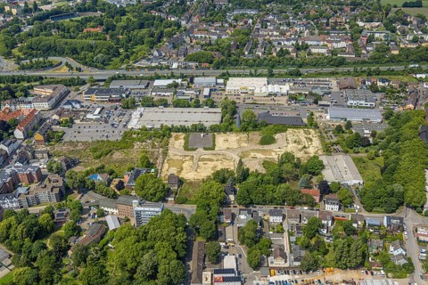 Aerial view, Planned construction site for terraced houses on the site of the former Knipping Dorn
