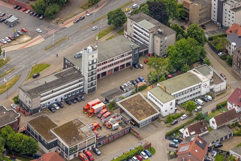 Aerial view, Herne City Fire Brigade Association e.V. with fire brigade defence tower, family