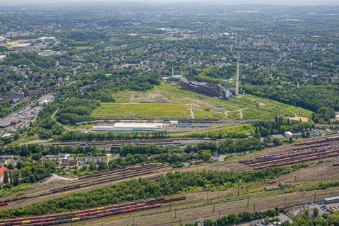 Aerial view, former Uniper power plant Shamrock, open space and construction site, former mine site