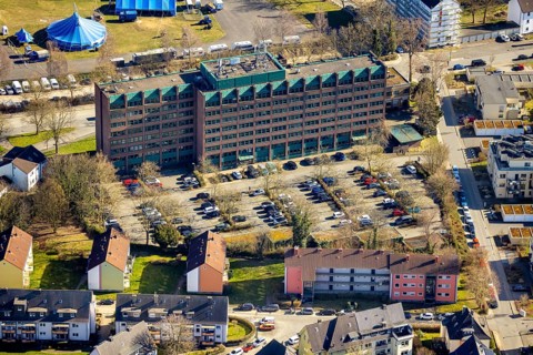 Aerial view, Hagen police headquarters building, Altenhagen, Hagen, Ruhr area, North