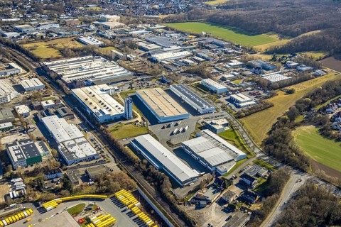 Aerial view, Bandstahlstraße industrial estate, Lennetal, Hagen, Ruhr area, North Rhine-Westphalia,