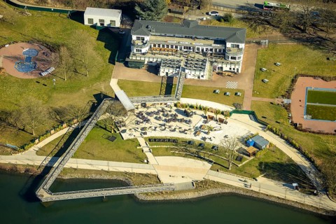 Aerial view, Strandhaus Salitos Beach Hengsteysee Beach Club on the southern shore of Hengstey,