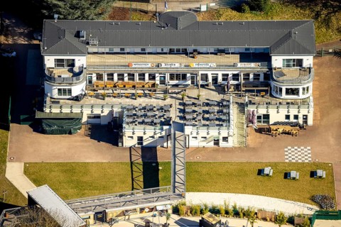 Aerial view, Strandhaus Salitos Beach Hengsteysee Beach Club on the southern shore of Hengstey,