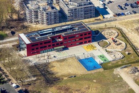 Aerial view, Kaiserquartier Herne, construction site with new construction of a residential complex