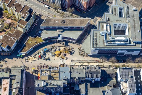 Aerial view, Robert-Brauner-Platz with Stadt Forum Herne, pedestrian zone Bahnhofstraße with