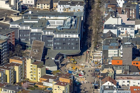 Aerial view, Robert-Brauner-Platz with Stadt Forum Herne, pedestrian zone Bahnhofstraße with