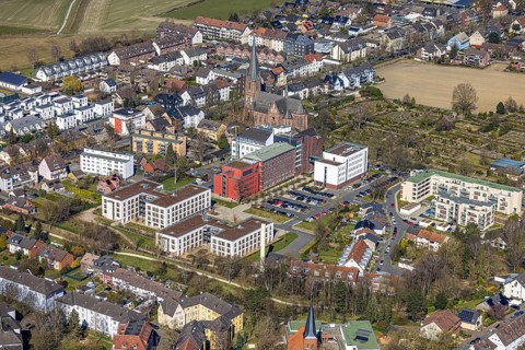 Aerial view, LAGO Die Therme, swimming pool outdoor pool and wellness centre, Börnig, Herne, Ruhr
