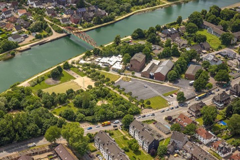 Aerial view, cultural park Unser Fritz, area former colliery Unser Fritz, artist colliery Unser