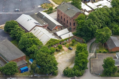 Aerial view, area former colliery Unser Fritz, artist colliery Unser Fritz 2/3, shaft 3, Unser