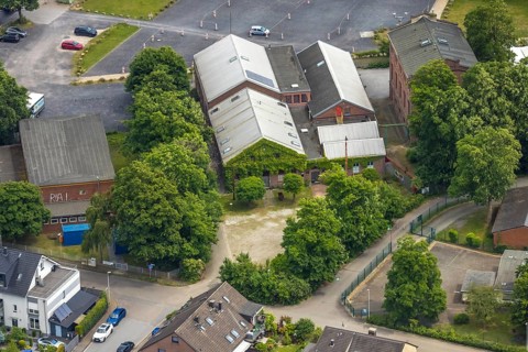Aerial view, area former colliery Unser Fritz, artist colliery Unser Fritz 2/3, shaft 3, Unser