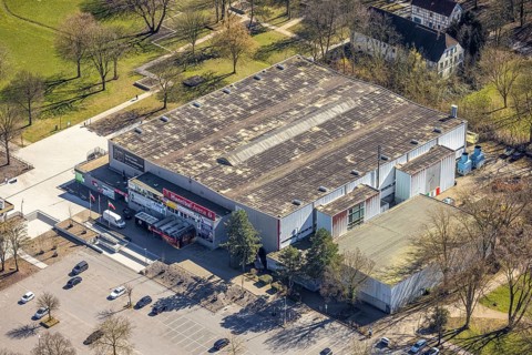 Aerial view, Hannibal Arena in Revierpark Gysenberg, ice rink, Börnig, Herne, Ruhr area, North