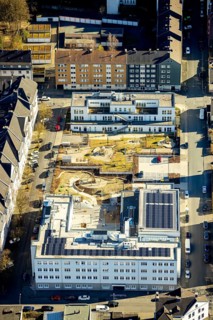 Aerial view, housing estate and playground redesign with construction site between Wehringhausen